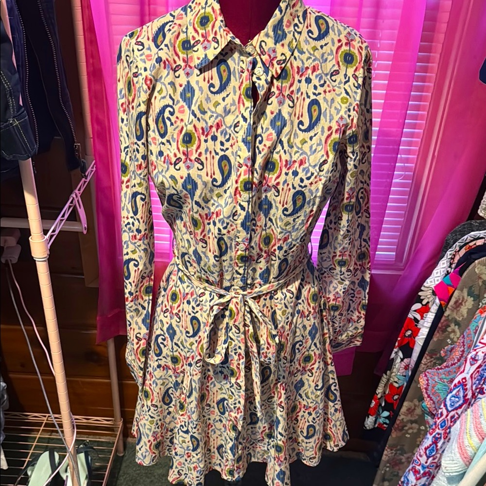 NWT Colorful Patterned Button up Long Sleeve Women's Dress 4